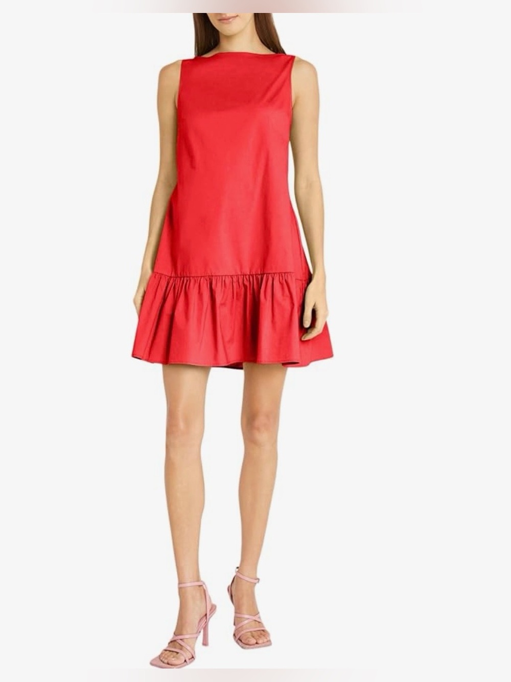 Donna Morgan Red Sleeveless Ruffle-Swing Dress
